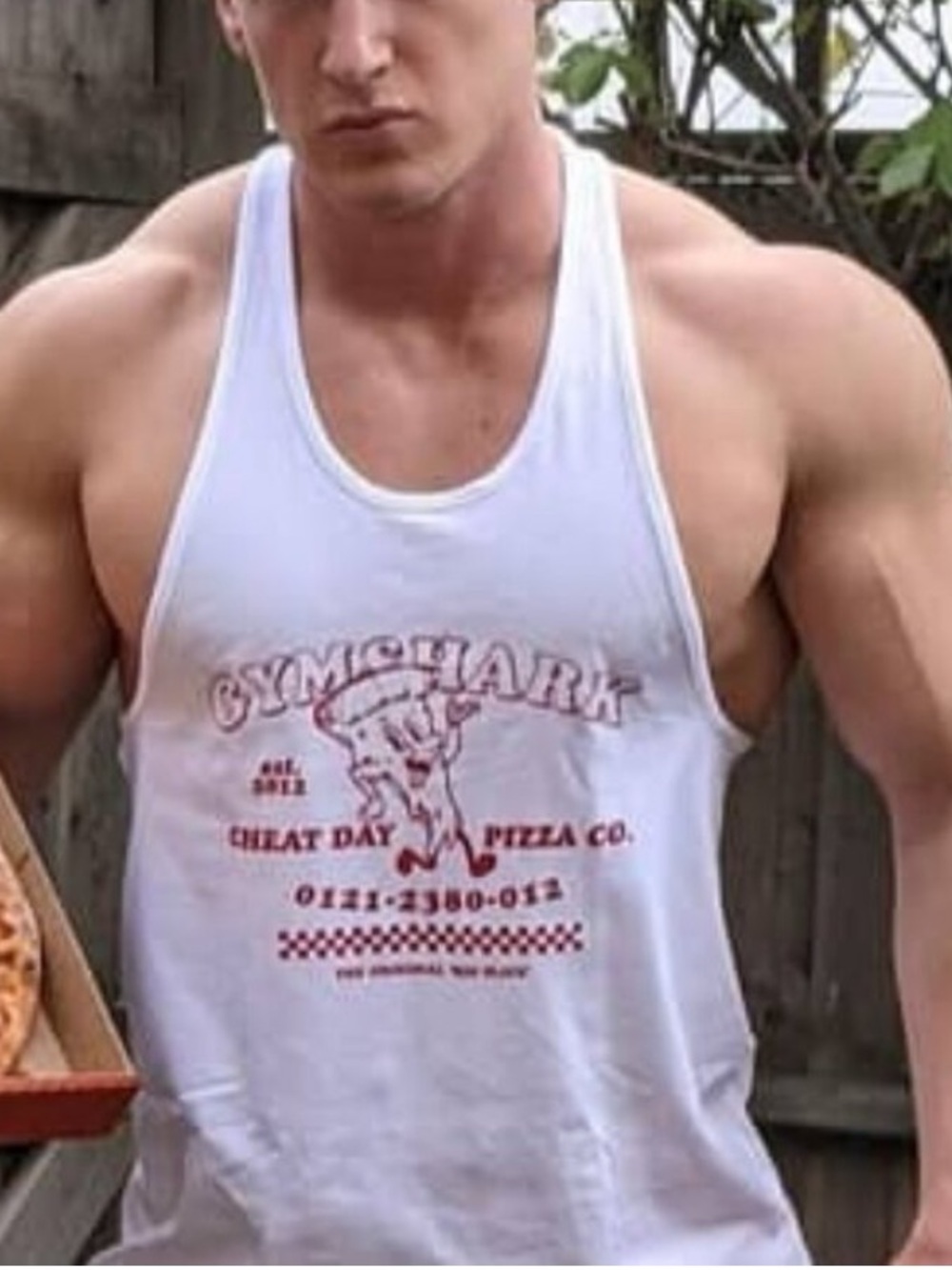 GYMSHARK MEN CHEAT DAY PIZZA CO DELIVERY TANK TOP WORKOUT SHIRT LTD STRINGER GYM
